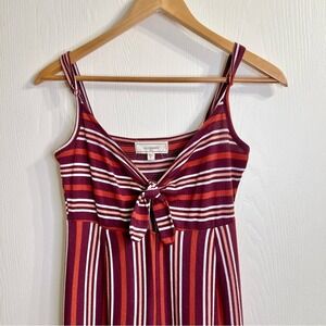 No Comment‎ Striped Jumpsuit Tie Front Sleeveless Wide Leg Burgundy Orange